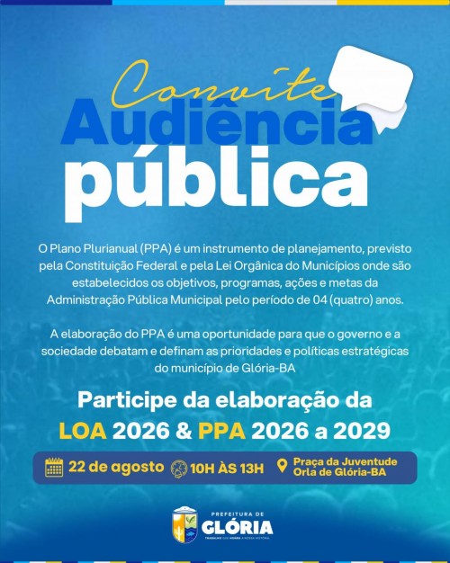 [Glória realiza Audiência Pública para discutir LOA 2026 e PPA 2026-2029]