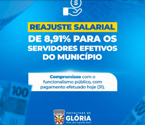 [Prefeitura de Glória concede aumento salarial a todos os funcionários do quadro efetivo]