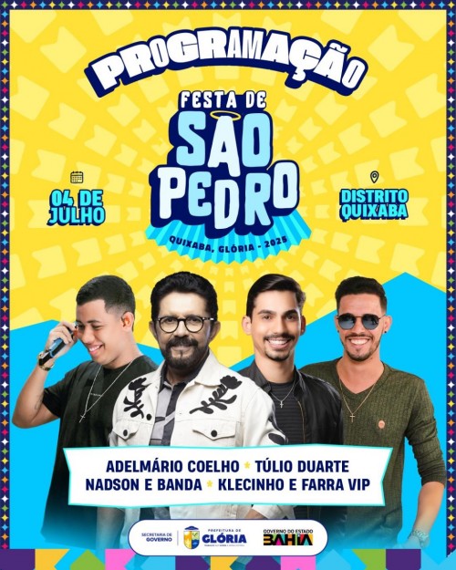 [Prefeitura de Glória divulga programação da Festa de São Pedro no Distrito Quixaba]