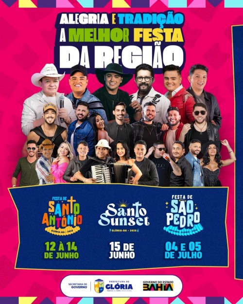 [Prefeitura de Glória divulga programação oficial das festas de Santo Antônio e São Pedro 2025]